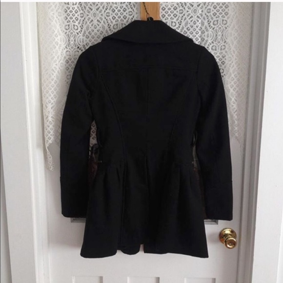 Black Wool Blend Pea Coat - Picture 8 of 13